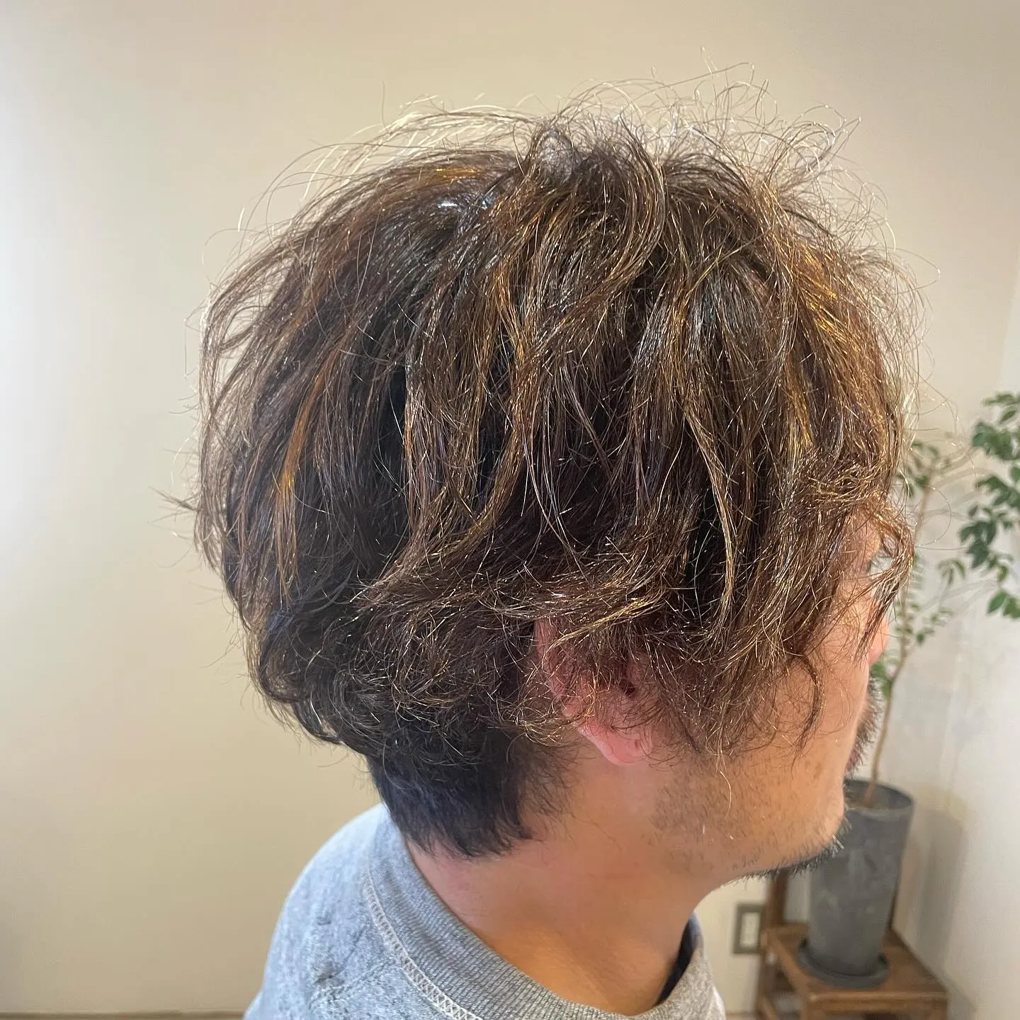 メンズパーマ　+　ハイライト