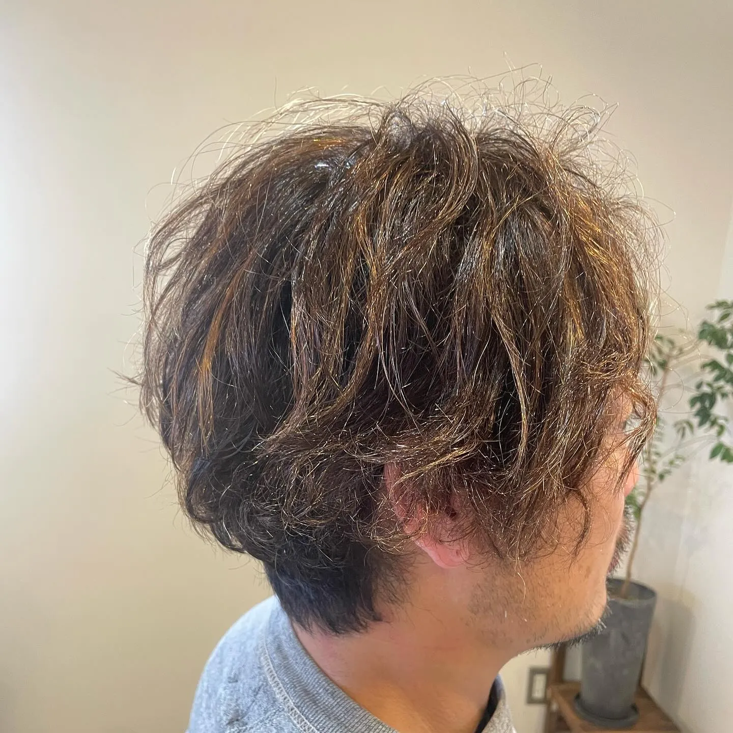 メンズパーマ　+　ハイライト